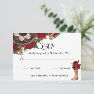 RSVP Card Charra Quinceañera, Rote Rosen Mariachi Karte