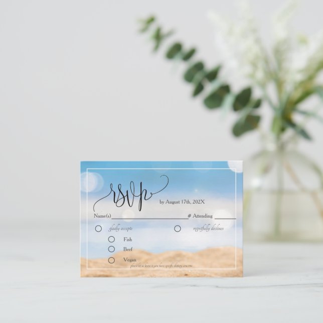 RSVP Card Einschließungskarte für Beach Destinatio Begleitkarte (Stehend Vorderseite)