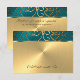 RSVP Card Elegant Aquamarin Blue and Gold Filigree