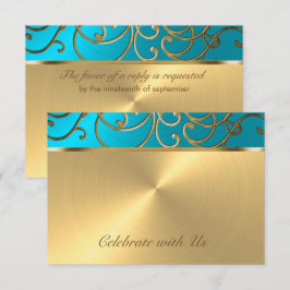 RSVP Card Elegant Türkis Blue Gold Filigree Karte