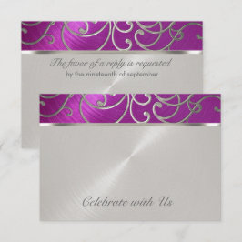RSVP Card Elegante Himbeere Rosa Silber Filigree Karte