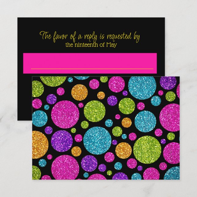 RSVP Card Farbige Glittery Punkte auf jeder Farbe (Vorne/Hinten)