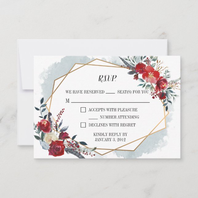 RSVP Card Gold Geometric Boho Floral Wedding (Vorderseite)