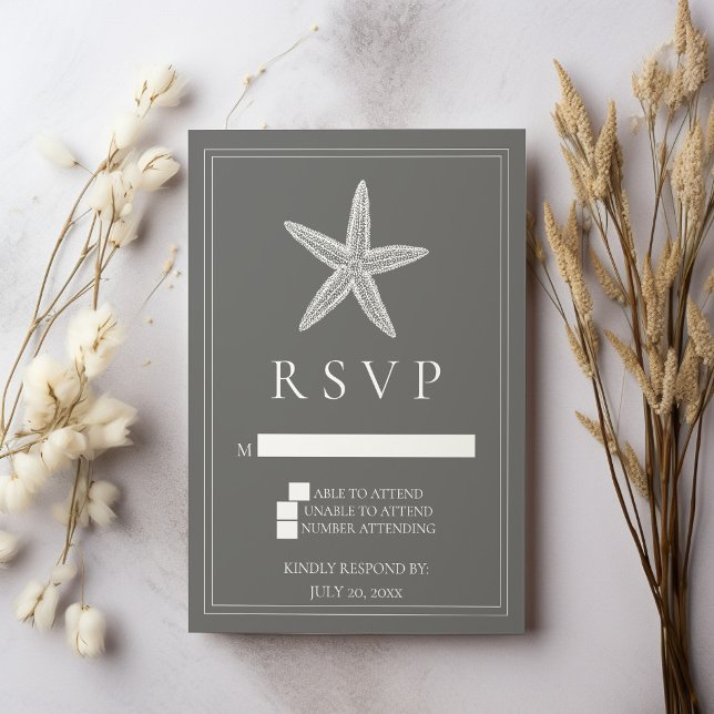RSVP Card Karte (Gray Starfish Wedding RSVP Card)