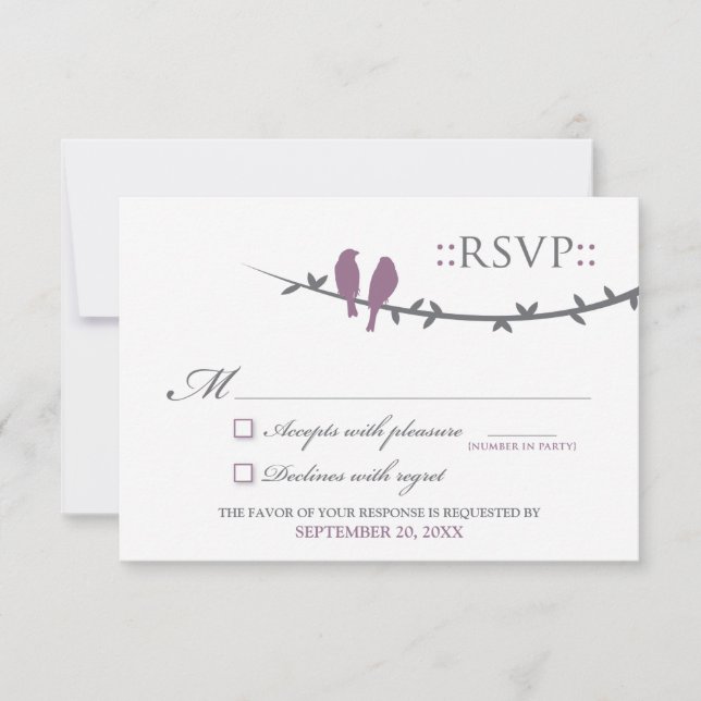 RSVP Card Love Birds (lila & weiß) (Vorderseite)