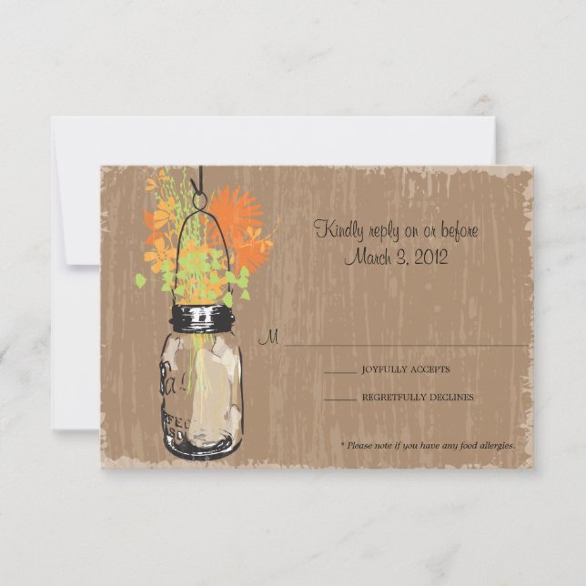RSVP Card Mason Jar and Fireflies Karte (Vorderseite)