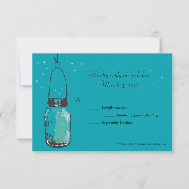 RSVP Card Mason Jar and Fireflies Karte (Vorderseite)