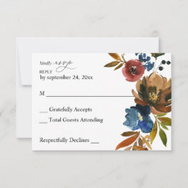 RSVP Card Navy Blue, Orange & Brown Floral