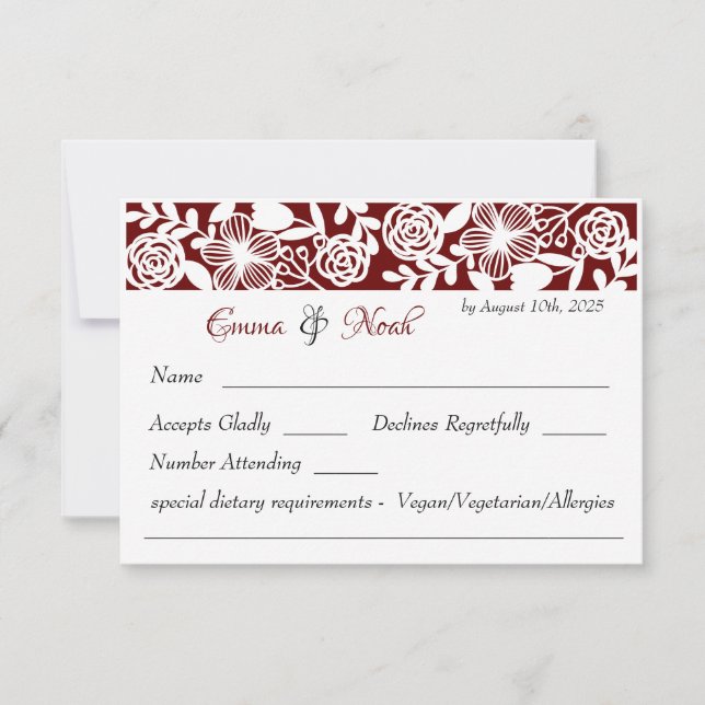 RSVP Card Open-Work Elegant Maroon Wedding Karte (Vorderseite)