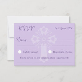 RSVP Card Style 1 Floral Cross Taufe Lilac