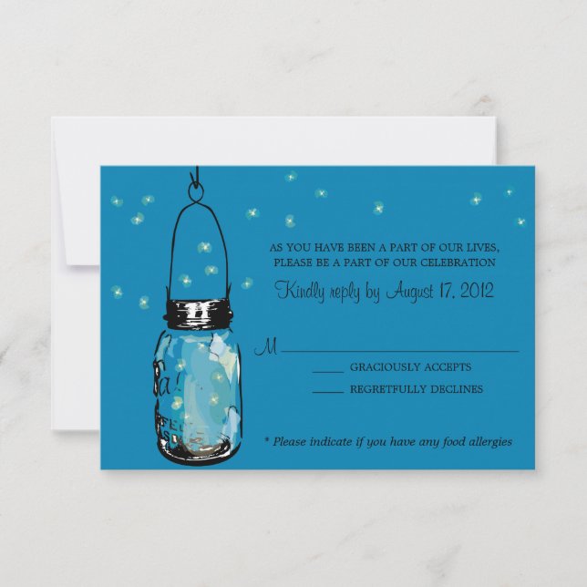 RSVP Card Whimsy Fireflies und Mason Jar Karte (Vorderseite)