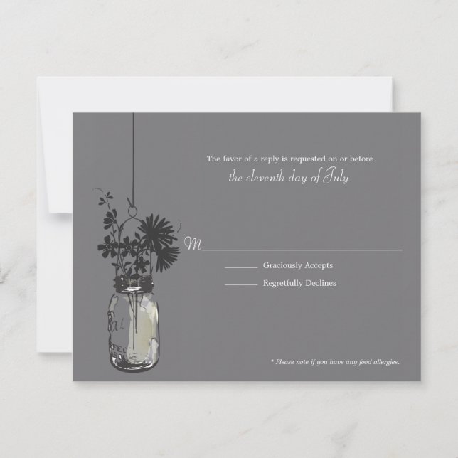 RSVP Card Wide Blume & Mason Jar (Vorderseite)
