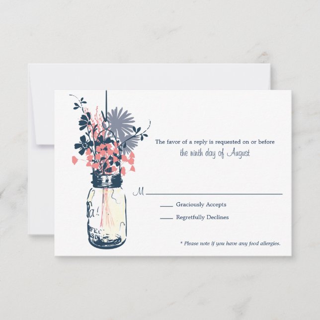 RSVP Card Wild Blume & Mason Jar (Vorderseite)