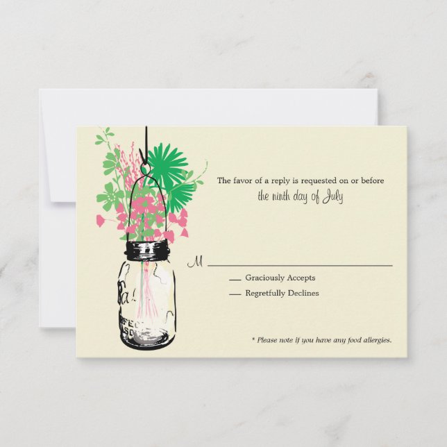 RSVP Card Wild Blume & Mason Jar (Vorderseite)