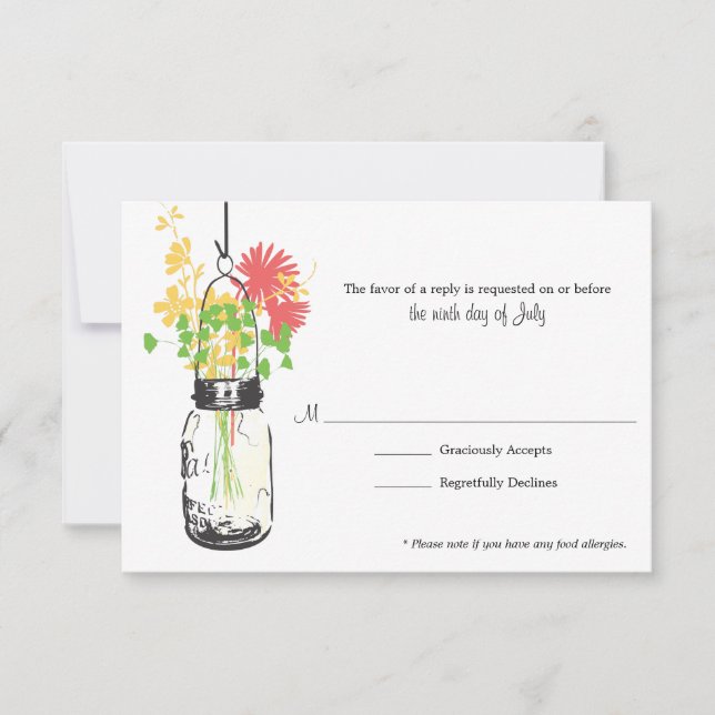 RSVP Card Wild Blume & Mason Jar Karte (Vorderseite)