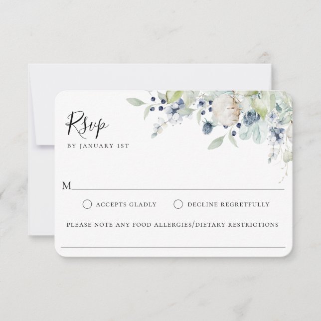 RSVP Card Winter Botanical Wedding Food Allergy (Vorderseite)