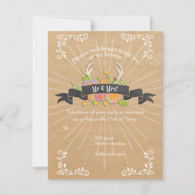 RSVP Cards Deer Antler Wildblume Sternexplosion Ru (Vorderseite)