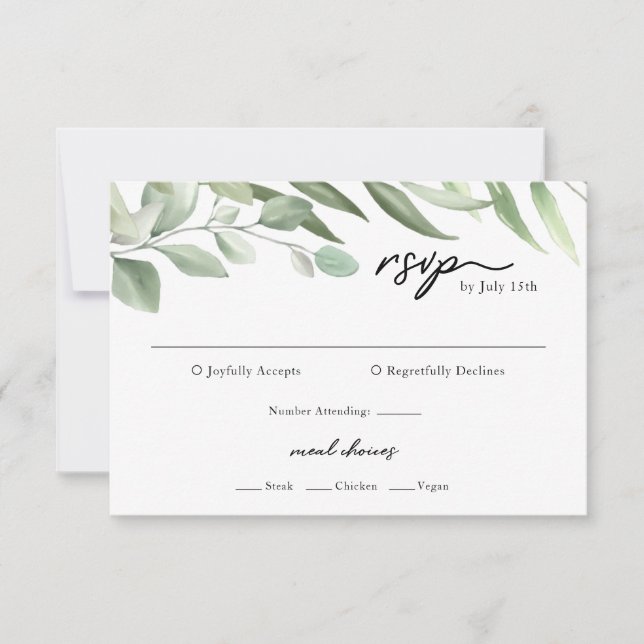 RSVP Cards für einfache Grünflächen-Blätter Karte (Vorderseite)