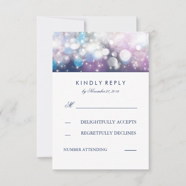 RSVP Cards für String Lights Navy Wedding Karte (Vorderseite)
