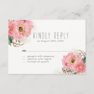 RSVP Cards für Wasserfarbenstube Bohemisch Federn Karte