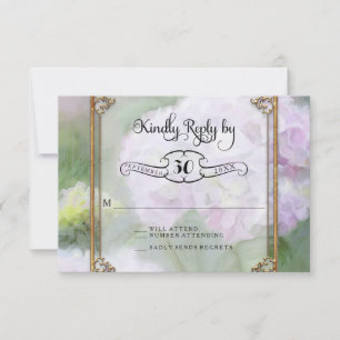 RSVP Cards Monet Style Gold Frame Hydrangea Blume Karte