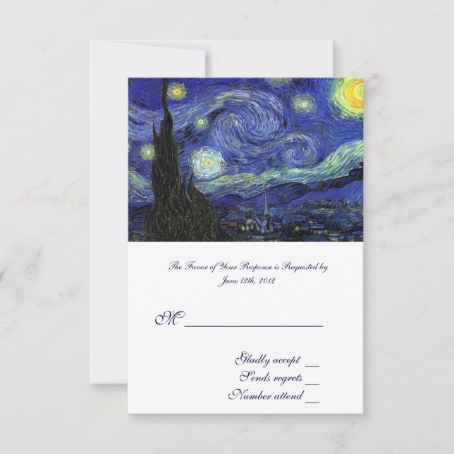 RSVP, carte d'acceptation mariage, Starry Night (Devant)