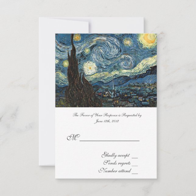 RSVP, carte d'acceptation mariage, Starry Night (Devant)