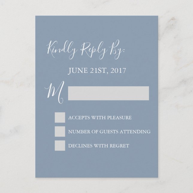 RSVP - Carte de réponse Mariage bleu Dusty (Devant)