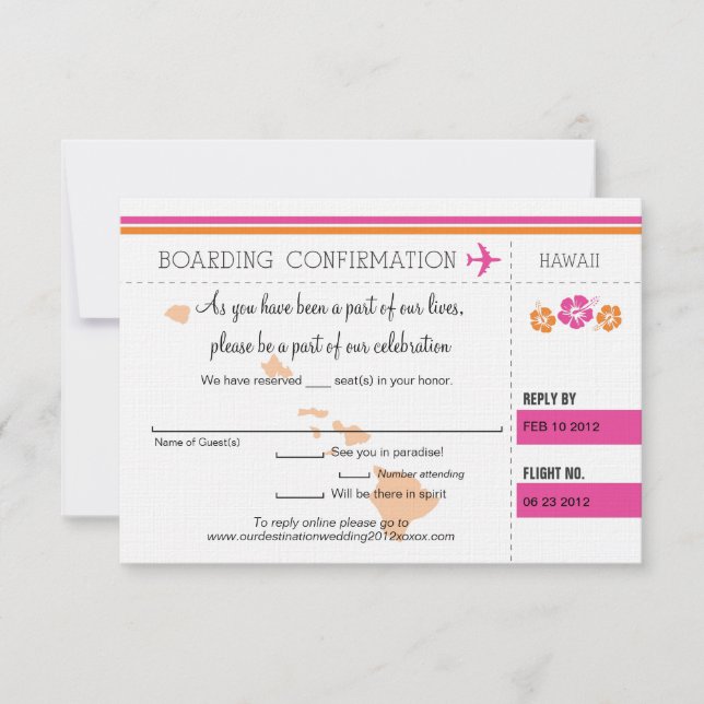 RSVP Carte d'embarquement pour Hawaï (Devant)