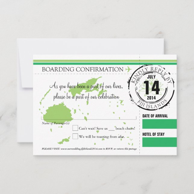 RSVP Carte d'embarquement pour les îles Fidji (Devant)