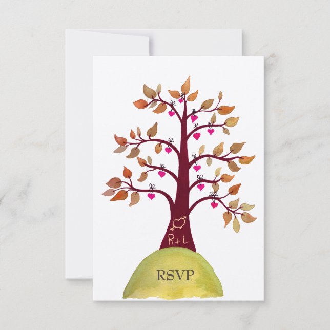RSVP Cartes de Mariage Carving Coeur Arbre Automne (Devant)