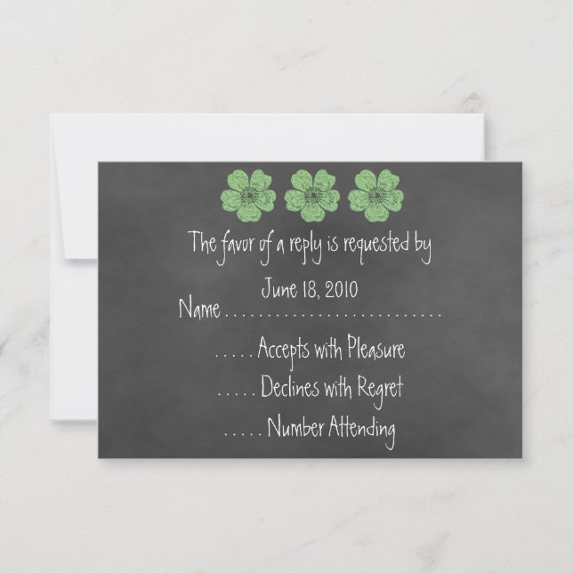RSVP Chalkboard "Wilde grüne Rose" Karte (Vorderseite)