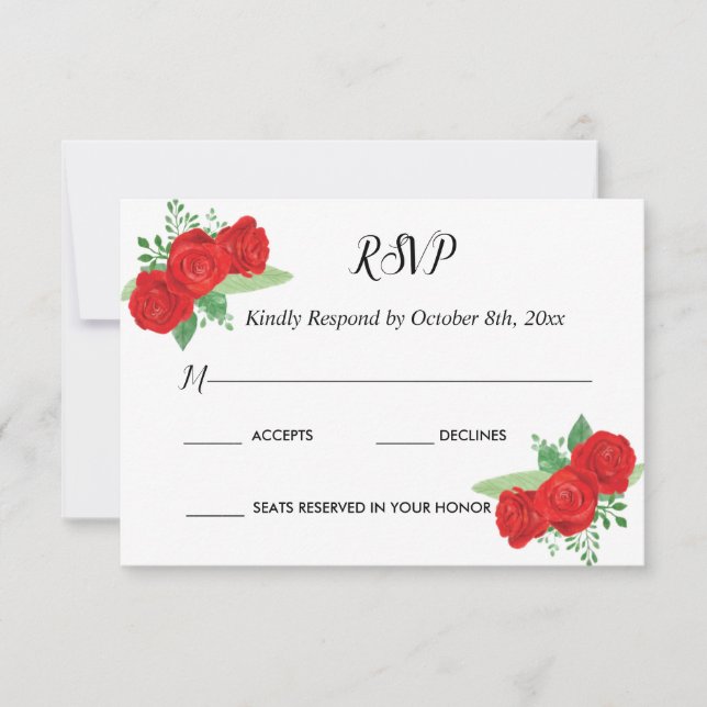 RSVP Charra Invitations, Red Roses charra (Devant)