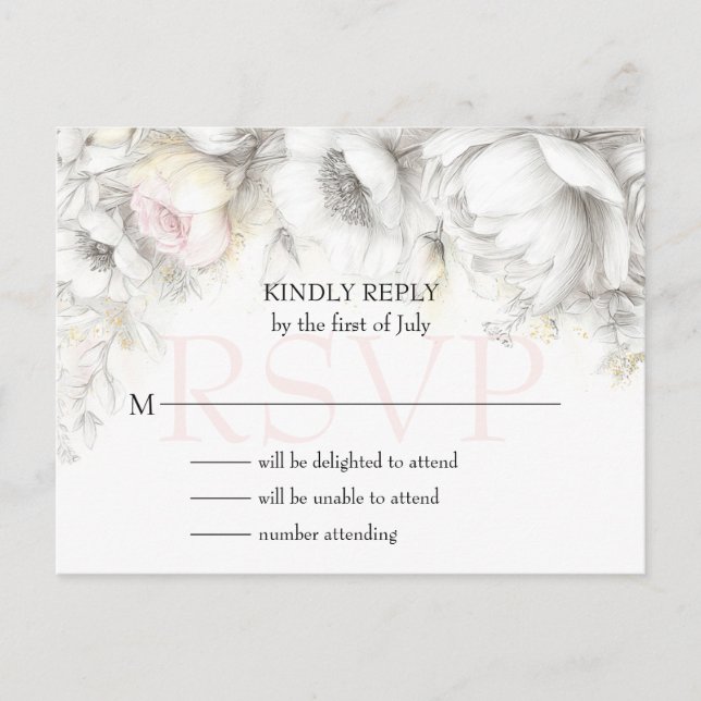 RSVP Classic Modern Ivory and Blush Floral  Postkarte (Vorderseite)
