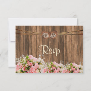 RSVP Coeur Monogramme avec Roses Rose et Blanc
