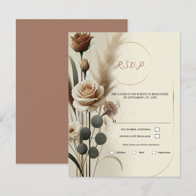 RSVP (Cream & Mocha Geometric Floral Wedding) Einladung (Vorne/Hinten)