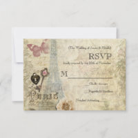 RSVP de mariage à clé et serrure de roses roses vi
