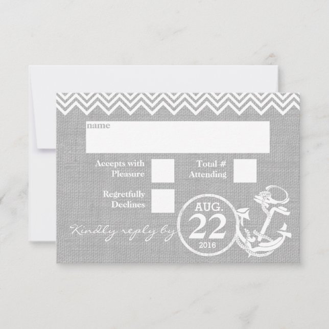 RSVP de mariage Chevron d'ancre nautique (Devant)