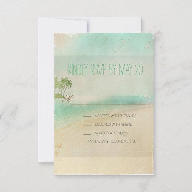 RSVP de mariage de plage paisible rétro artistique (Devant)