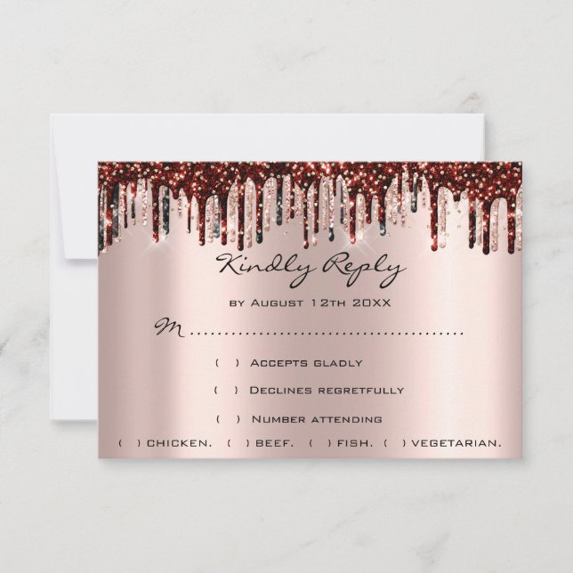 RSVP de mariage gouttes d'or rose bourgogne de mar (Devant)