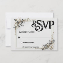 RSVP de mariage noir et blanc botanique moderne