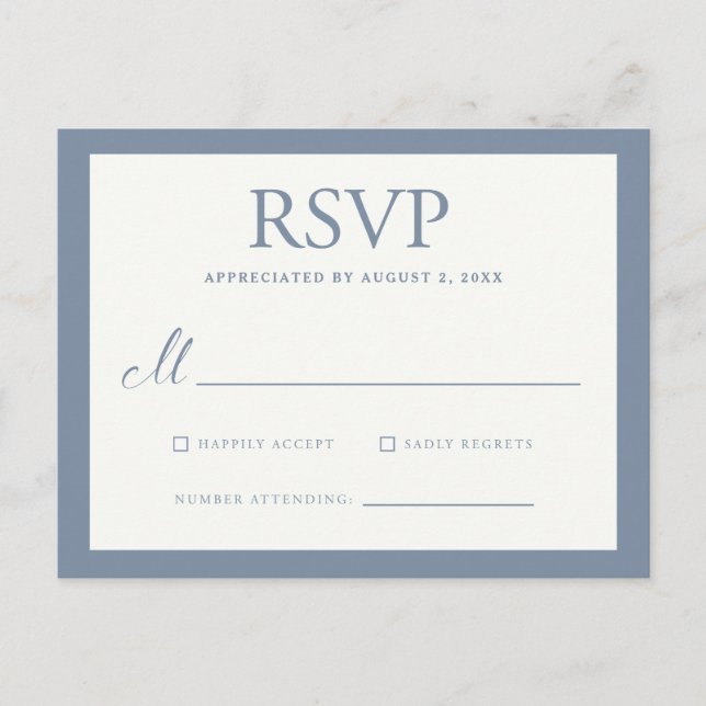 RSVP - Dusty Blue Einladungspostkarte (Vorderseite)