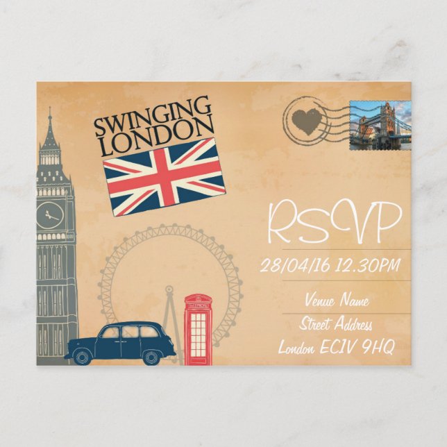 RSVP Einladung für Hochzeitsszenarien in London mi (Vorderseite)
