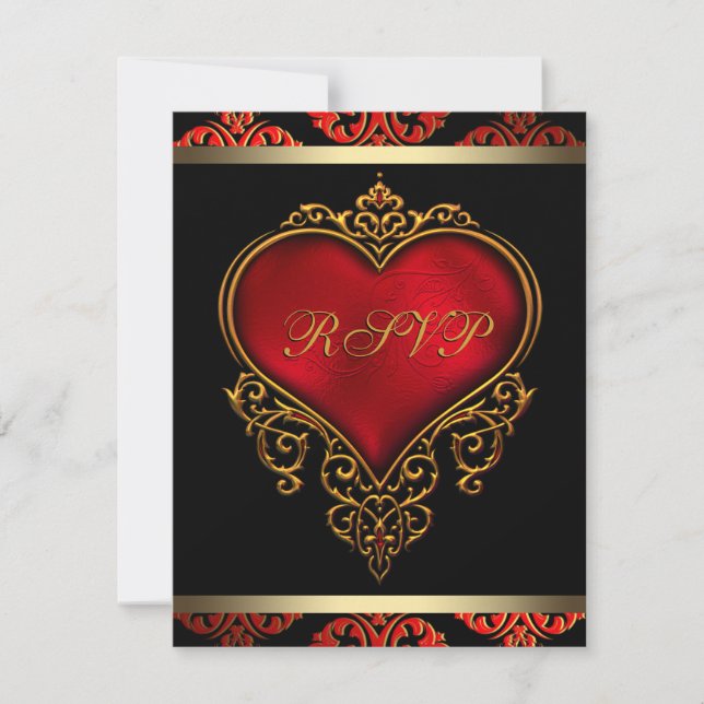 RSVP Einladung für Red Black and Gold Wedding (Vorderseite)