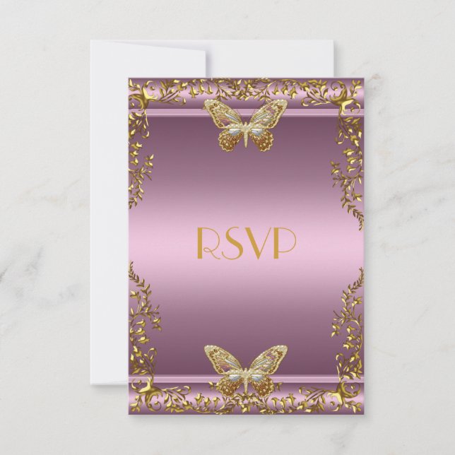 RSVP Elegant Anniversaire Pink Gold Papillon (Devant)