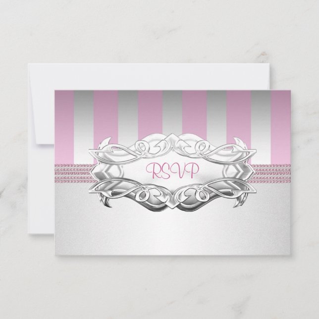 RSVP Elégant blanc rose perle rayure Anniversaire  (Devant)