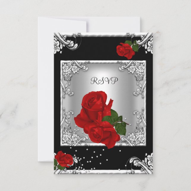 RSVP Élégante 50e fête d'anniversaire Red Rose Sil (Devant)