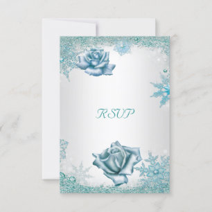 RSVP Elegante Hochzeit Glitter Türkis Weiße Rosen Karte