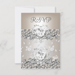 RSVP Elegante Hochzeit Silber Creme Diamant Herz Karte