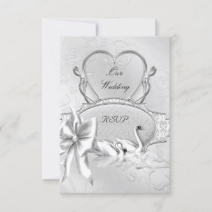 RSVP Elegante Hochzeit Silber Weiße Schwäne Herzsc Karte